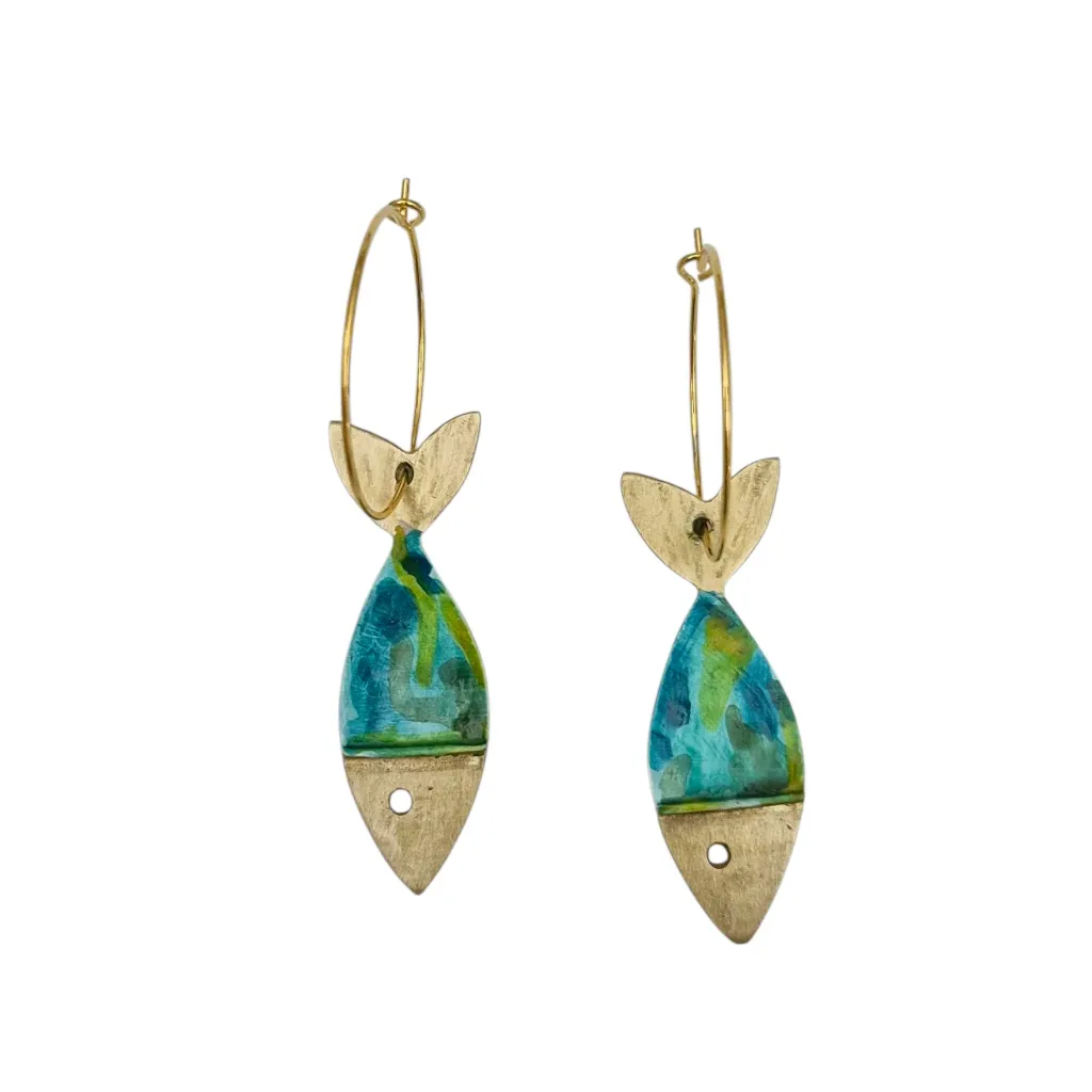PENDIENTES PEZ CHICHARROS PINTADOS - ARGOLLAS GRANDES CRAFT LOVE